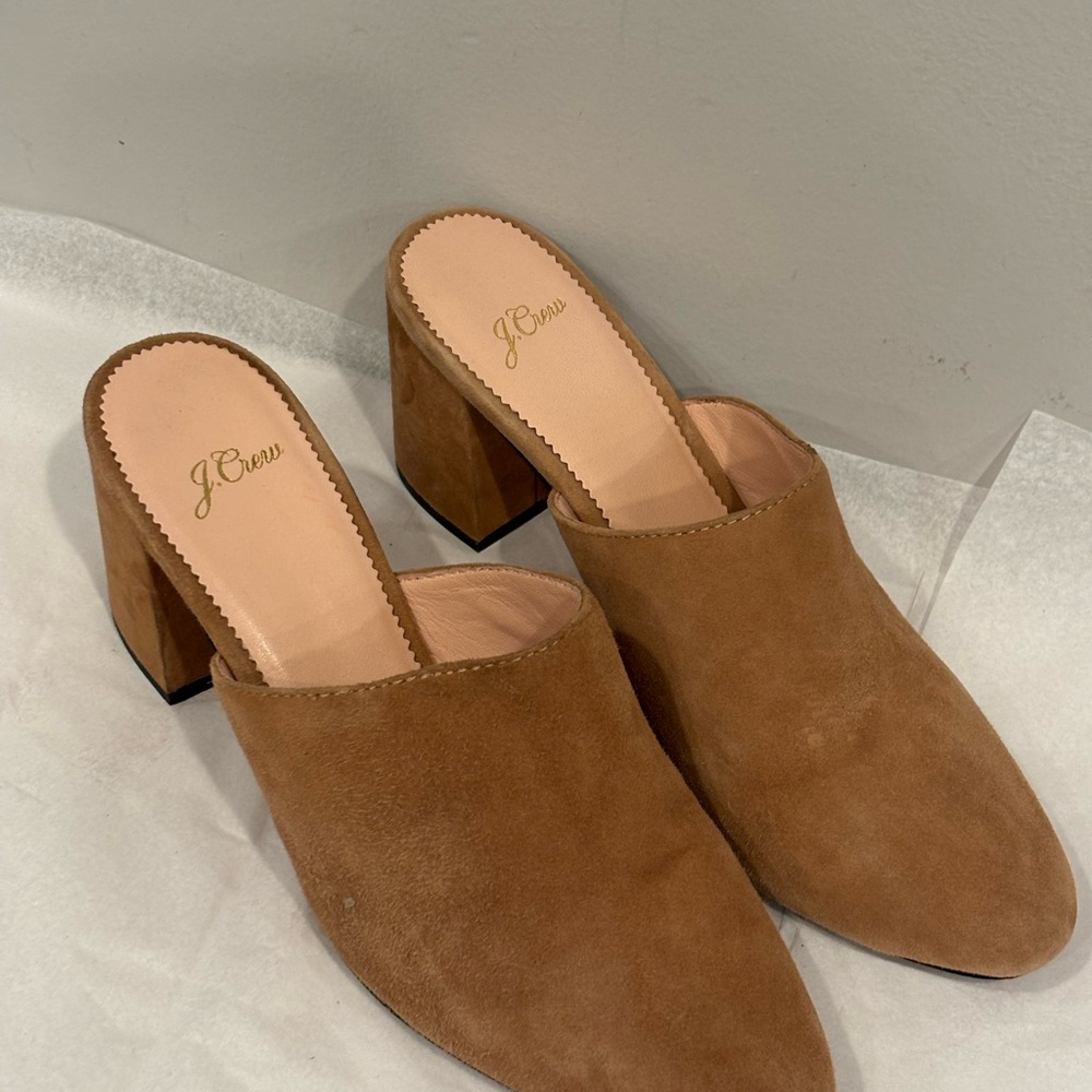 J. Crew Brown Suede Block Heel Mules